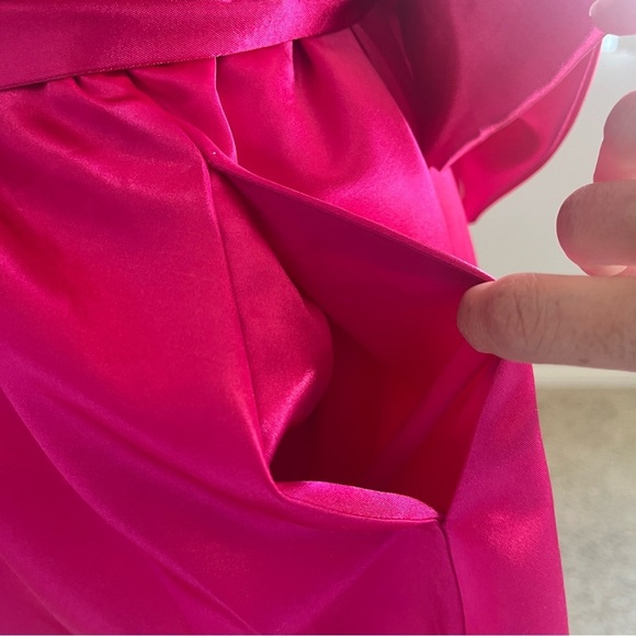 ANTHROPOLOGIE Maeve Pink Satin Mini Bow-Tie Pleated Fit & Flare Dress - Size 8 - Picture 15 of 16